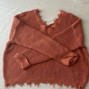 Distressed Cropped Knitted Sweater